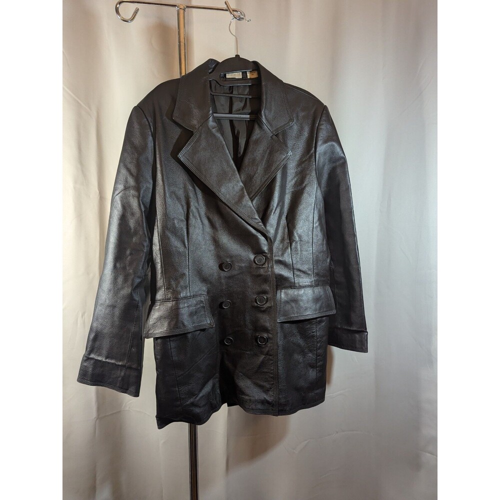 Vintage Newport News Women's Leather Jacket Dark Brown Double Breasted XL [C02]